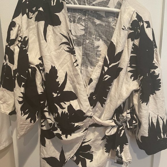 Zara Tops - Zara Black and White Printed Wrap Blouse